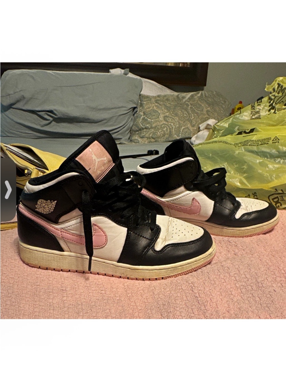 Nike Air Jordan 1 Mid Women’s Sneakers - Black Pink White Size 7Y